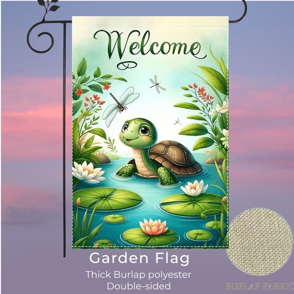 Garden Flag, 12”x18”, Welcome Turtle, Thick Burlap Polyester Doublesided